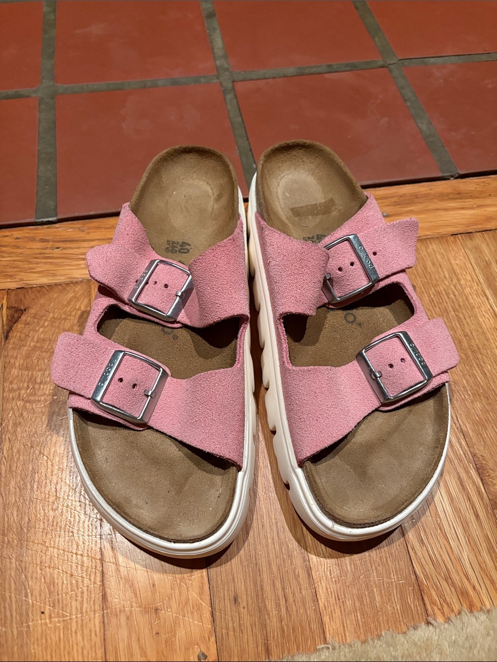 Women’s Pink Double-Buckle Suede Slide Papillio by Birkenstock